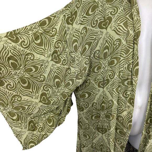 Free People Riviera Moss Green Print Open Kimono Long Jacket NWT Boho sz ALL OS - Picture 7 of 16
